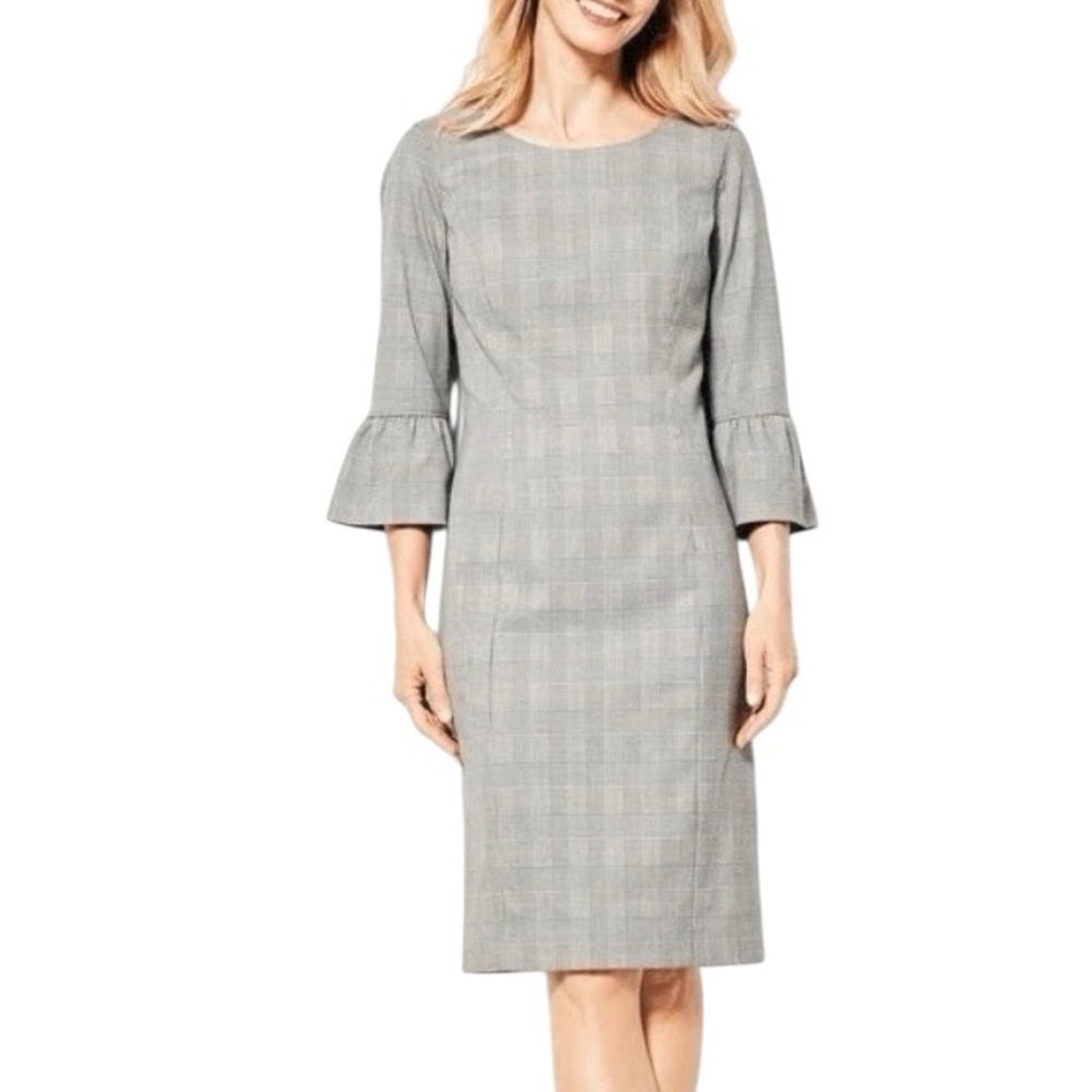 TALBOTS Black White Red Houndstooth Plaid Lined Midi Dress NEW 16W